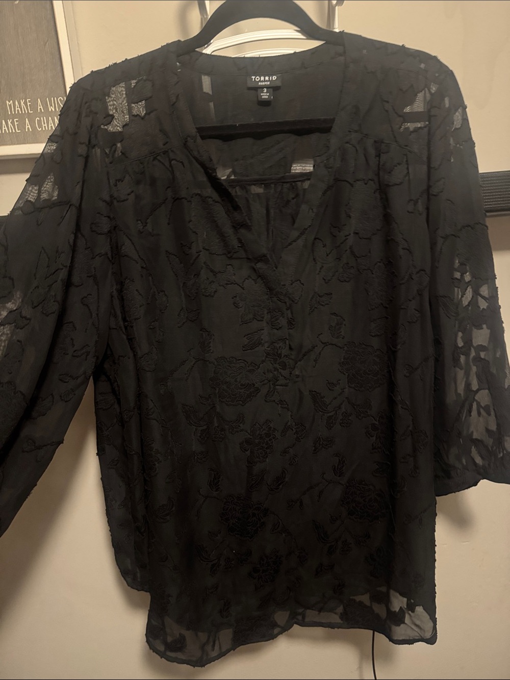 torrid Black Embroidered Sheer Floral Blouse